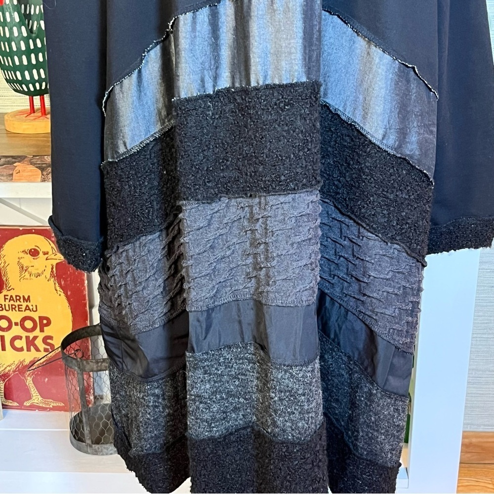 Bodil Mixed Media Patchwork Black Dress Long Sleeve Women’s Size XL Made In USA - Picture 3 of 7